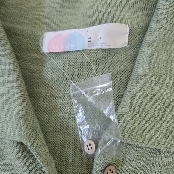 NWT Free People Beach Oversized Green Button Up Cotton Linen Sweater Size Medium - Picture 10 of 15